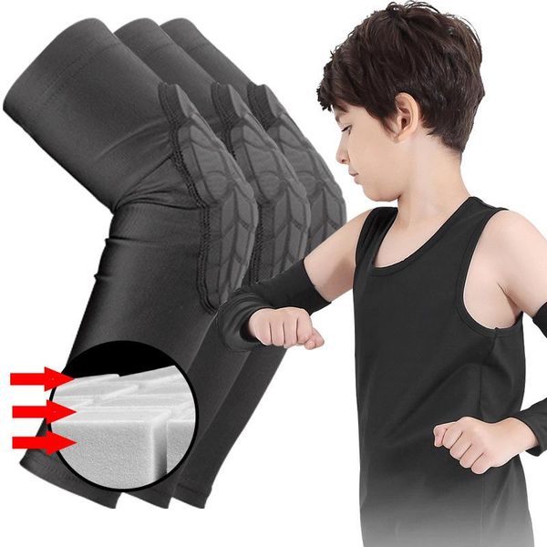 

new kids sports elbow pads honeycomb compression knee pad protective gear for basketball baseball, Black;gray
