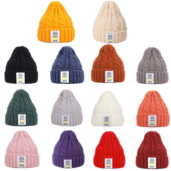 

beanie/skull caps winter chunky cable knit beanie cap solid color letters label skull hat 2xpd, Blue;gray