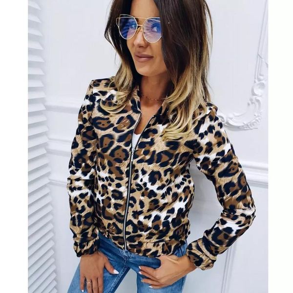 

autumn winter women coat women casual ladies leopard zip up slim fit jackets coats warm coats fashion streetwear, Black;brown