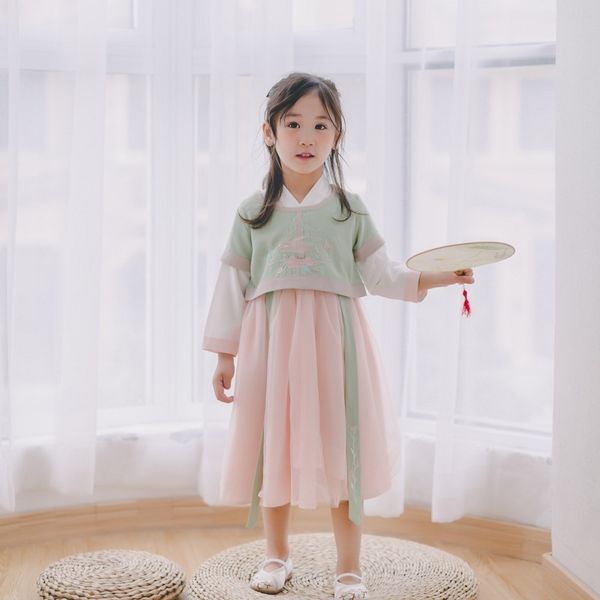 

girls party dresses 2-piece sets chinese style embroidered dress + vest tang suit children's clothing t200709, Red;yellow