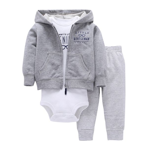 

3pcs set autumn outfits baby boys clothing hoodies coat + jumpsuit + pants sport suit baby boy outfits suits, White