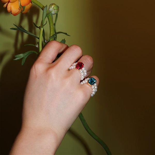 

aomu 1pc 2020 fashion handmade braided imitation pearl colorful rhinestones rings for women heart crystal party jewelry gifts sqcewh, Silver