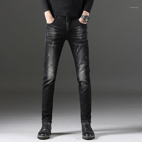 

new fashion stretch skinny jeans for men 2019 spring hiphop ripped slim fit wash straight pants plus size1, Blue