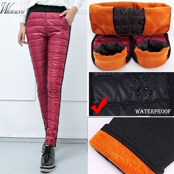 

snow wear black warm sweatpants women new arrival casual leggings trousers female high waist thicken down cotton ladies pants 201228, Black;white