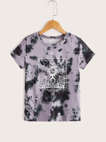 

toddler girls 1pc tie dye slogan & floral print tee dress she, Red;yellow