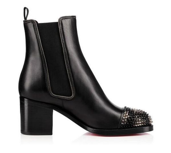 

elegant lug sole women's boots high heels chunky winter red bottom ankle boots spikes women booty booties party dress wedding walking, Black
