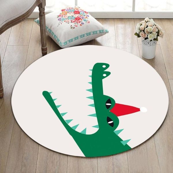 Badematten, lustiges grünes rotes Krokodil, das eine Weihnachtsmütze trägt, runder Teppich, Baby, Kind, Zuhause, Wohnzimmer, Schlafzimmer, Badezimmer, Matte für Kinder