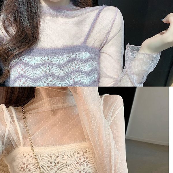 

2020 autumn new long sleeve lace + imitation mink suspender vest two piece fashion suit for women