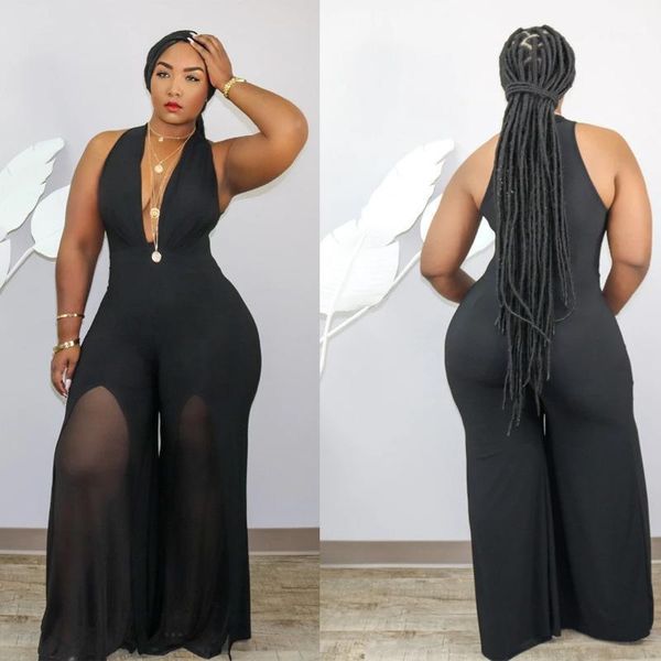 

2021 est sale nightclub chiffon jumpsuits women big size deep v-neck autumn fashion lady skirt playsuits casual1, Black;white
