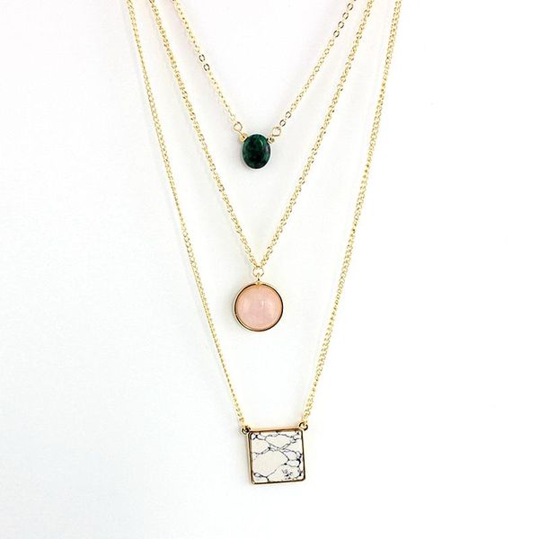 

melihe female multilayer natural stone pendant necklace for female 2021 gold color chain boho charm necklaces pendants sne160046, Silver