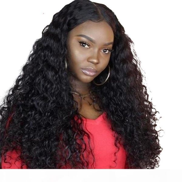

curly lace front human hair wigs for black women glueless preplucked virgin brazilian hair wavy curly full lace wigs baby hair, Black;brown