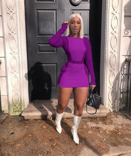 

echoine autumn long sleeve patchwork mini skirt set purple two piece set skinny women tracksuit white club outfits1