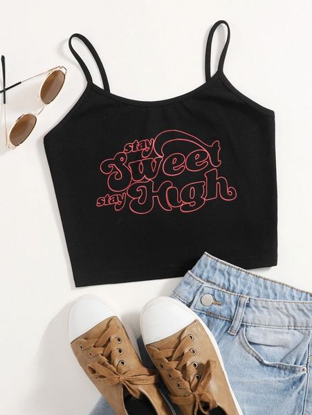

slogan graphic crop cami m9s9#, White