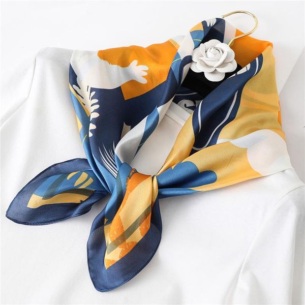 

fashion 2021 silk scarf square women shawls and wraps print small hijab neck hijabs foulard bandana 70*70 scarves, Blue;gray