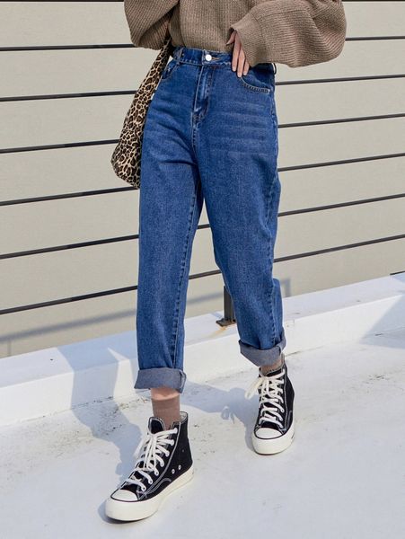 

dazy high waist bleach wash mom jeans b2h4#, Blue