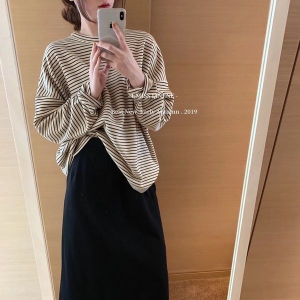 

kgram полосатых пуловер top свитер управления ввести ткань в полоску простой, круглый шею пуловер новый свитер топ для женщин alqhd, Black