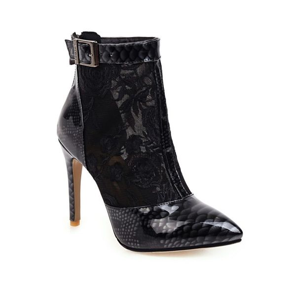 

2020 fashion bright stiletto high-embroidered tube sandals women's boots net size 40-46 28m0, Black