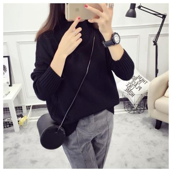 

2021 new pescoo alto freizeit herbst/inverno langarm warme gestrickte perder wei frauen pulver 6efs, White;black