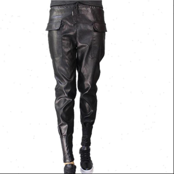 

pu leather pants womens casual autumn and winter new harem pants large size feet pants loose thin thick high waist 5xl, Black;white