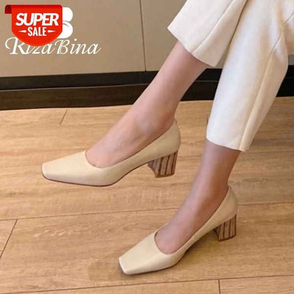 

rizabina new women pumps real leather thick heel square toe pumps women fashion party shoes footwear size 33-40 #gw3z