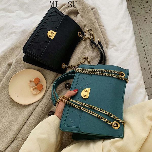 

elegant female square crossbody bag 2021 fashion new quality leather women's designer handbag lock chain shoulder messenger bag