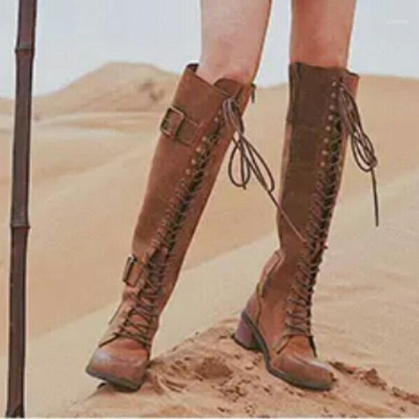 

sunny everest knight boots women shoes knee-high leather boots lace-up long retro casual fashion1, Black