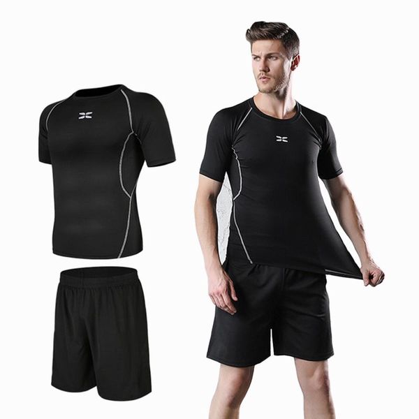 

mens summer tracksuit casual quick-dry workout 2 piece set running training exercise black gym wear football basketball suit, Black;blue