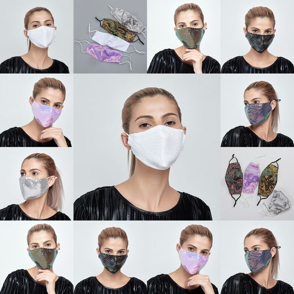 

dhl shipping washable glitter sequin reusable fashion bling face cover with adjustable ear loops for women protective mo onjhy, Black