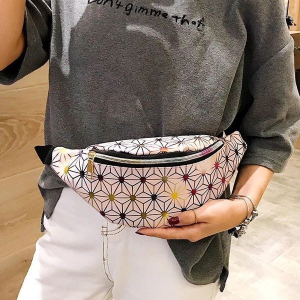 

waist bags leather fanny packs for women fashionable sequin bag geometric waterproof phone pouch colorful trend chest pack1