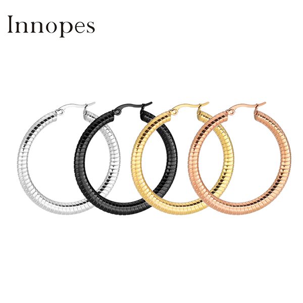 

hoop & huggie innopes circle earrings exaggerate stainless steel big smooth party round loop for women jewelry, Golden;silver