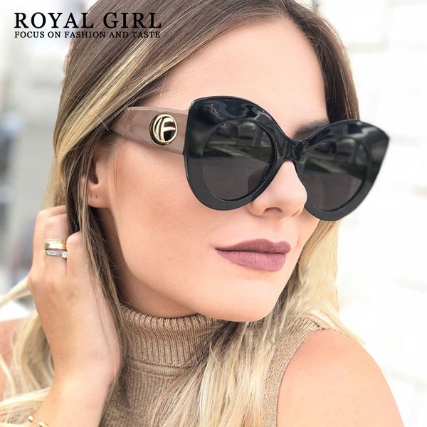

royal girl vintage cat eye sunglasses women brand designer sun glasses female gradient eyewear men uv400 ss875, White;black