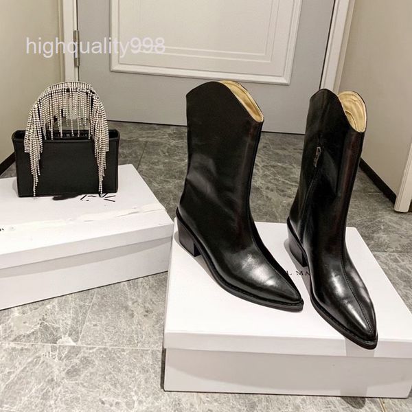 

boots women's boots autumn and winter long barrel martin show the trend of pointed high thick heel knight, Black