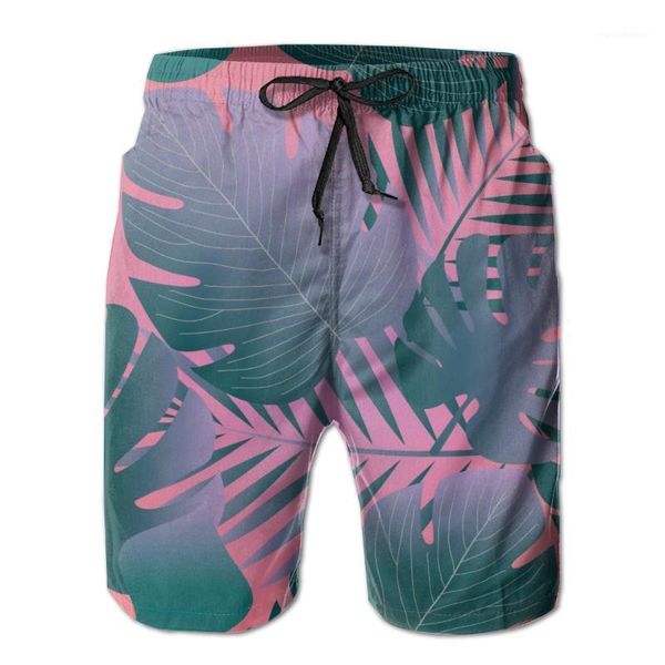 

2020 new pink leaves of palm tree summer beach shorts streetwear men board vacation shorts casual quick dry1, White;black
