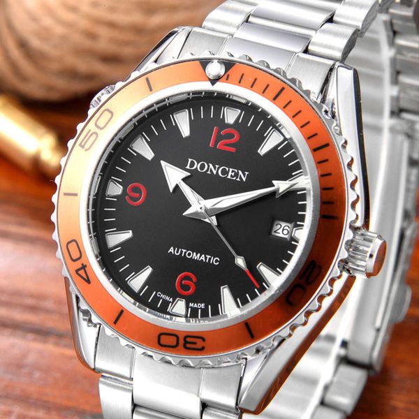 

mechanical doncen leisure live watch broadcast steel strip luminous waterproof men's watch factory, Slivery;brown
