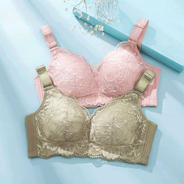 

new type no steel ring big small underwear women's shrink chest show thin, light and breathable full cup bra, Red;black