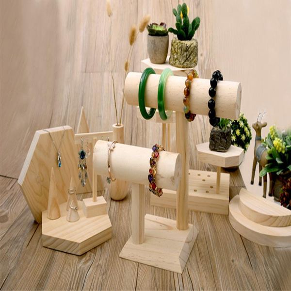 

solid wood jewelry display stand bracelet storage rack beads display standing rack single/double layers jewelry holder, Pink;blue