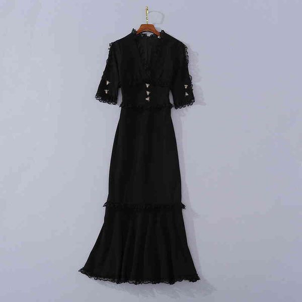 

runway dresses 710 xl brand same style v neck black womens clothes flora print luxury fashion yimi bb75