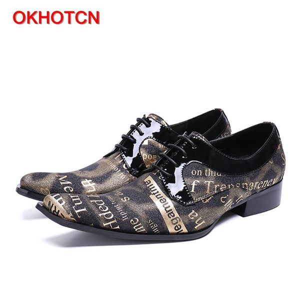 

okn new red letter printed man oxfords shoes man formal business party wedding shoes pointed toe lace-up, Black