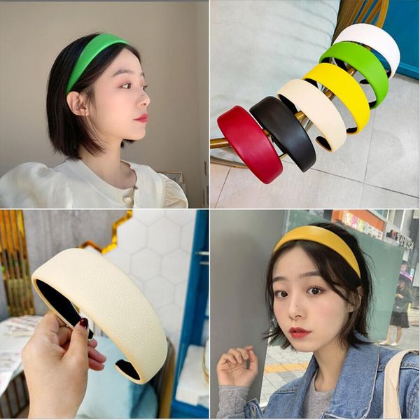 

women lady leather solid color simple headband fashion new luxury sweet girls hair accessories retro turban headwraps headbands, Silver