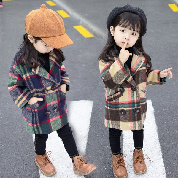 

dhl ins spring toddler girls coat for 1-5 years old female plaid wool fur baby kids lattice clothing, Camo