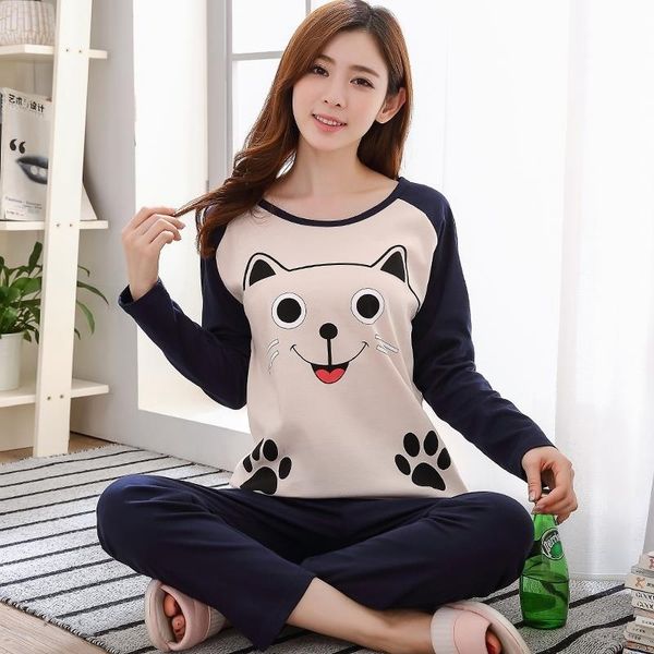 

cartoon printed sleepwear set long sleeve women pajamas set soft loose home clothes 201027, Black;red