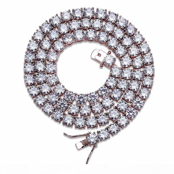

hip hop rosegold gold silver 5mm cubic zircon tennis chain necklace 1 row micro pave cz copper jewelry drop shipping