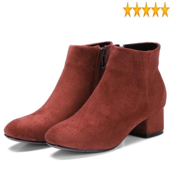 

boots faux toe zipper womens round suede ankle autumn female warm fleece casual shoes scarpe donna bottine femme zapatos black1, Black