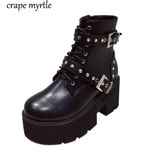 

women low heel boots winter motorcycle boots black studded boots gothic punk low heel ankle boot women snow winter shoes y200723