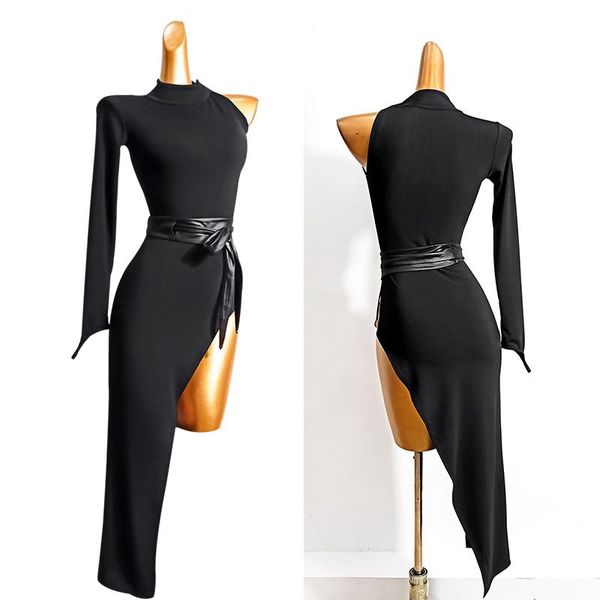 

latin dance dress for women black long sleeve split dress irregular dance skirt latin competition dn7323, Black;red
