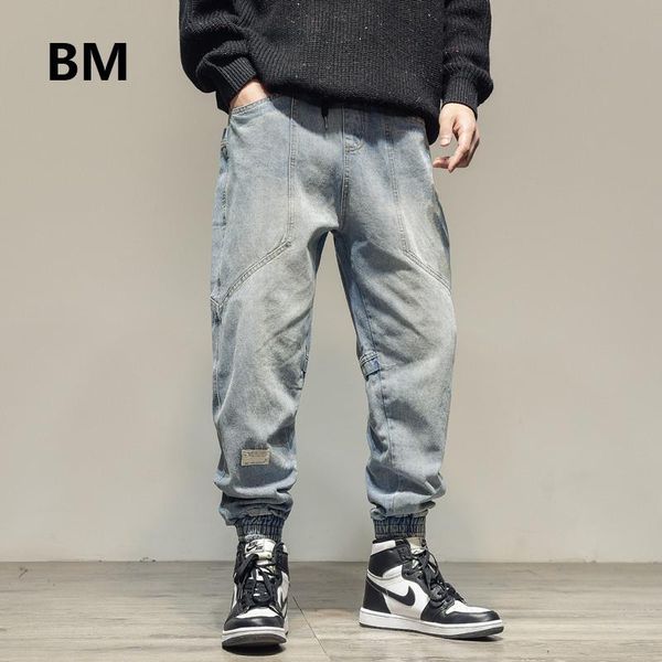 

2020 autumn fashion harajuku light blue jeans korean hip hop denim harem pants streetwear joggers men clothing cargo pants male
