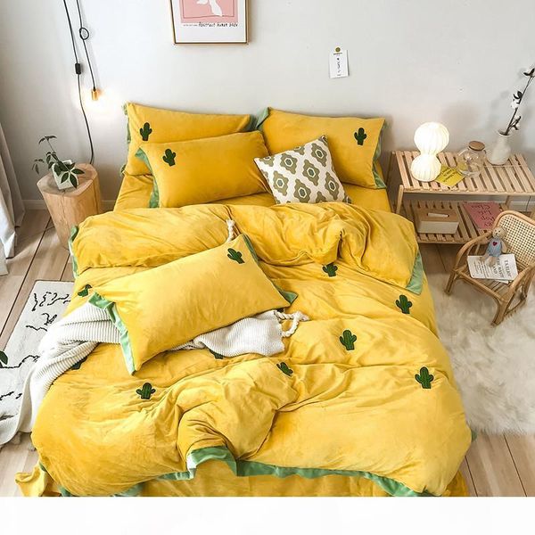 

modern style crystal velvet baby velvet warm duvet cover pillowcases bed sheet cactus fruit orange ginger pink grey