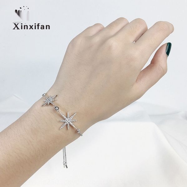 

925 sterling silver for women's personality bracelet micro inlaid with diamond shaped 925 sterling silver star for women's persona, Golden;silver