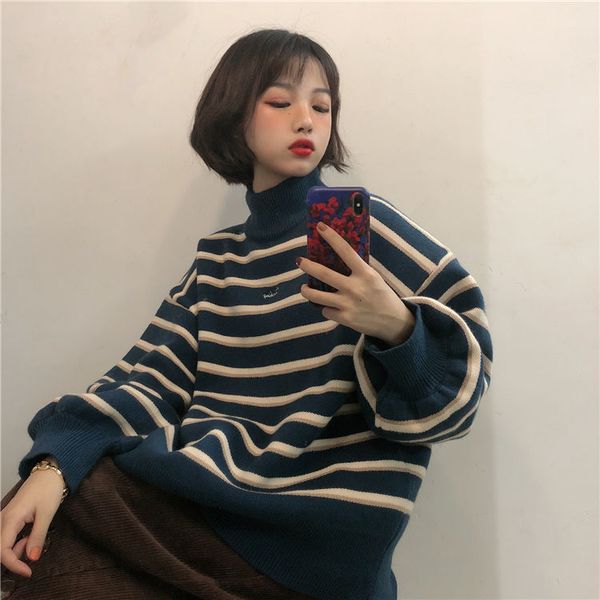 

korean-thick 2021 new matching high-female sweater lazystyle loose knit tarp in the fall and win vxeh, White;black