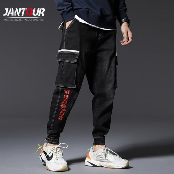 

oversized jeans men autumn winter fashion big pocket baggy letter printed jeans for men 2020 pantalones de hombre size 6xl 7xl, Blue